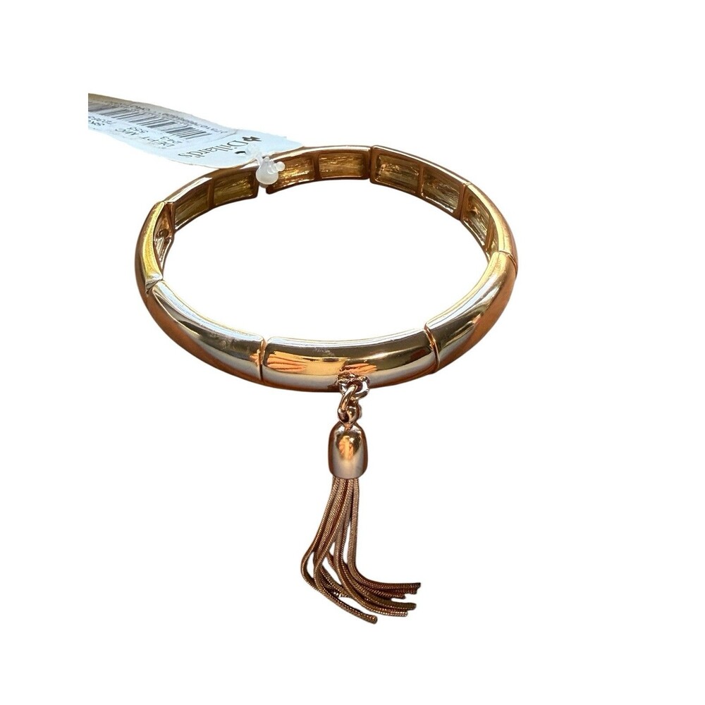 Gold Tone Stretch Bracelet Tassel Charm Segmented Bangle NWT Dillard's